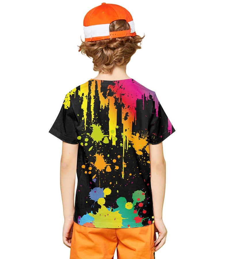 LAIDIPAS Neon T-Shirts for Kids Boys Novelty T-Shirts Colorful Paint Black Shirts 3D Graphic Youth Tops Clothes 8-10 Years - Image 4